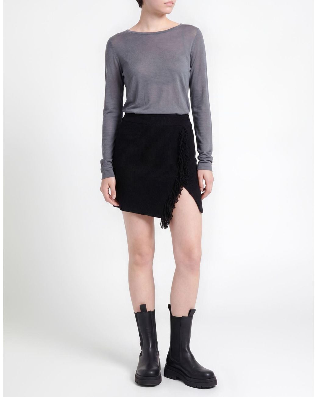 A PAPER KID Black Mini Skirt Merino Wool, Cashmere