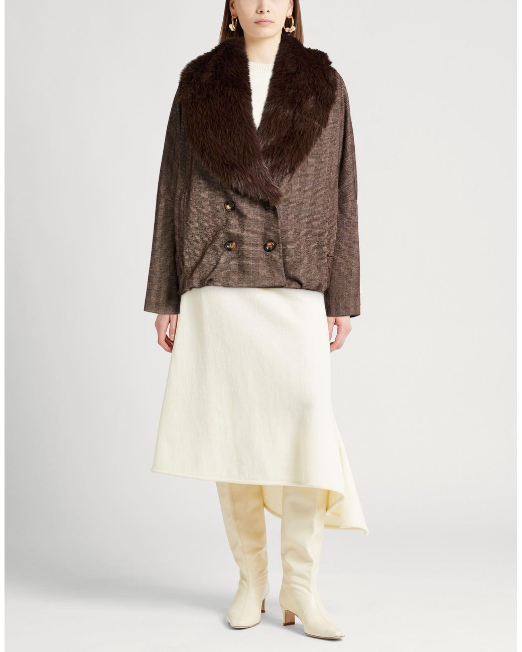 Haveone Brown Coat Polyester, Viscose, Elastane