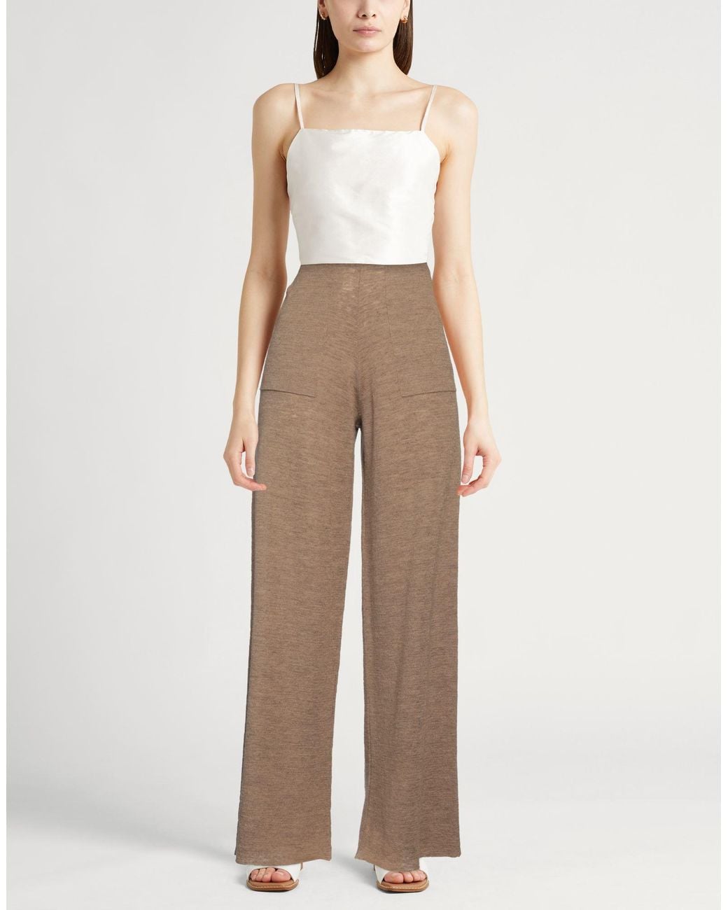 Roberto Collina Brown Camel Pants Linen, Polyester