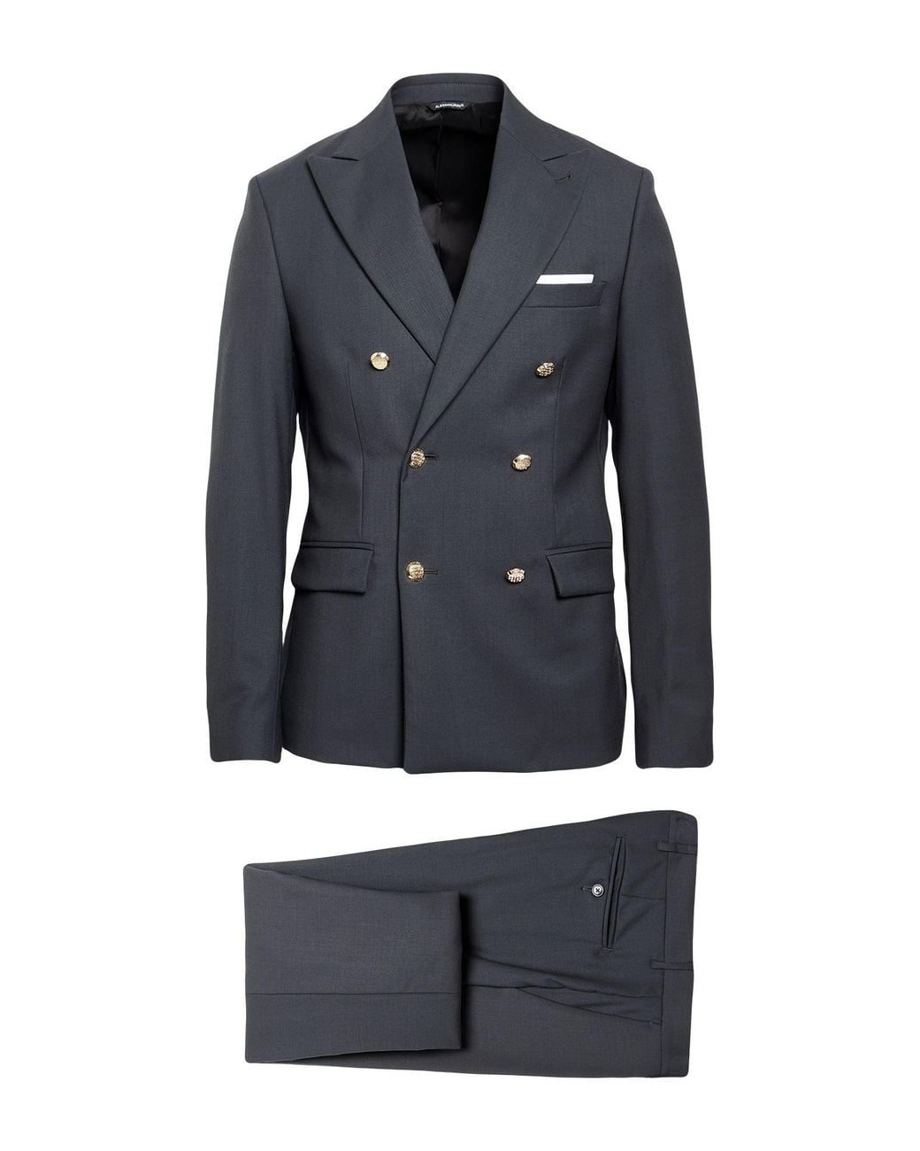 Daniele Alessandrini Blue Charcoal Suit Cashmere, Elastane for men