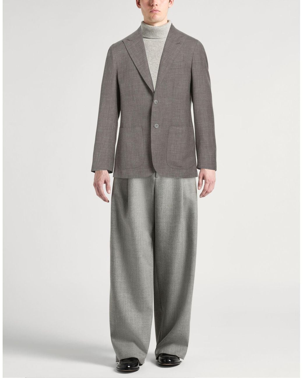 Barba Napoli Gray Taupe Blazer Wool, Silk, Linen for men