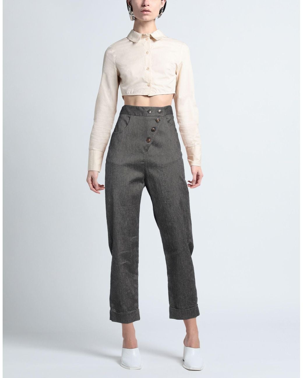 ALESSIA SANTI Gray Pants Linen, Polyester, Cotton