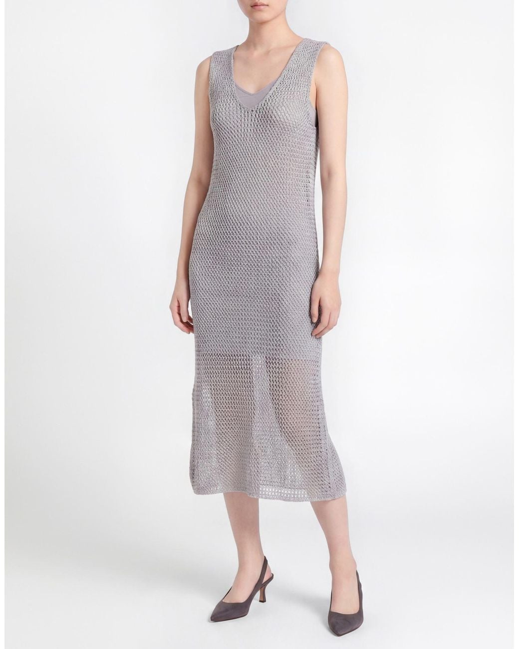 Carla G Gray Midi Dress Cotton, Polyamide, Metallic Polyester