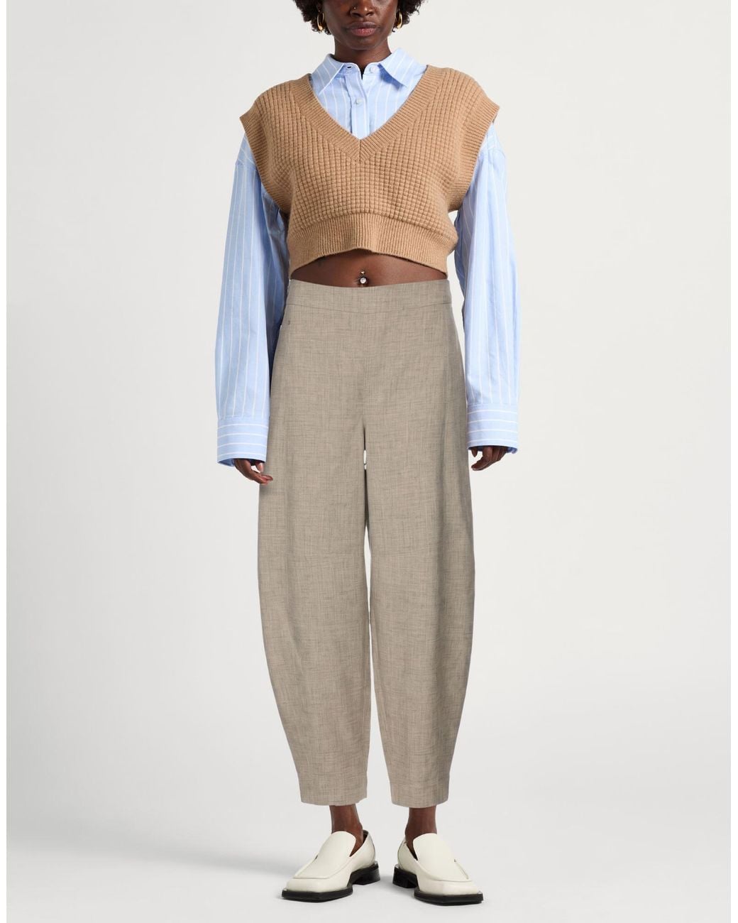 Jijil Natural Khaki Pants Polyester, Viscose, Elastane