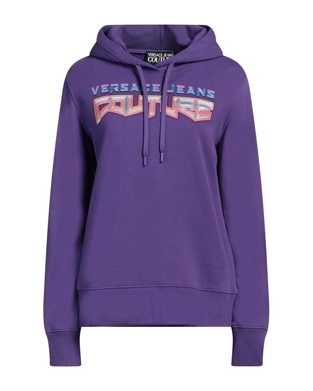 Versace Jeans Couture Purple Embellished French Terry Hooded Sweatshirt