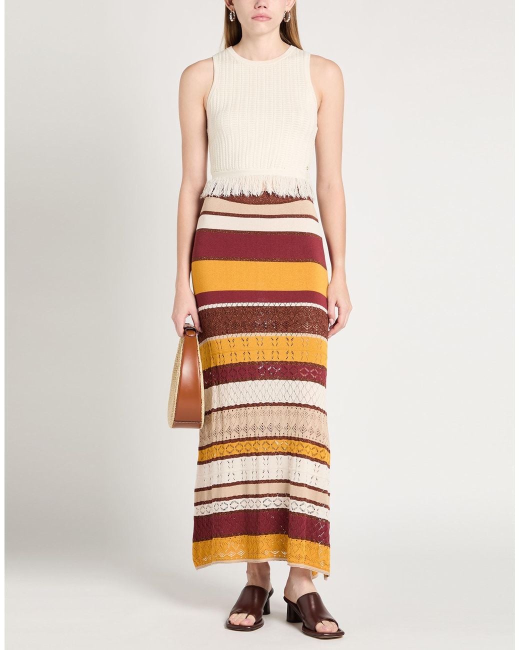 Akep Brown Maxi Skirt Viscose, Polyester