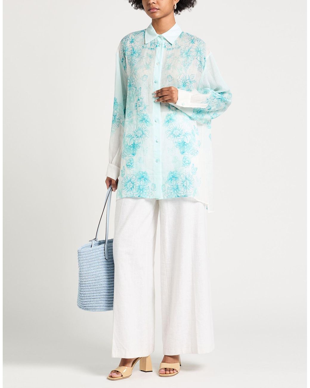 Twinset Blue Shirt Ramie