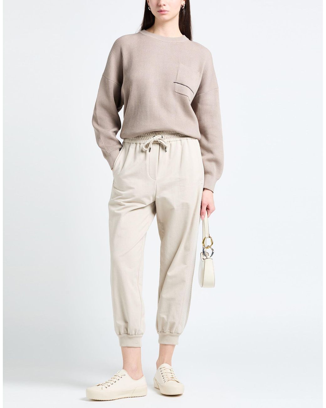 Brunello Cucinelli Natural Pants Cotton, Elastane, Polyester, Acetate, Silk