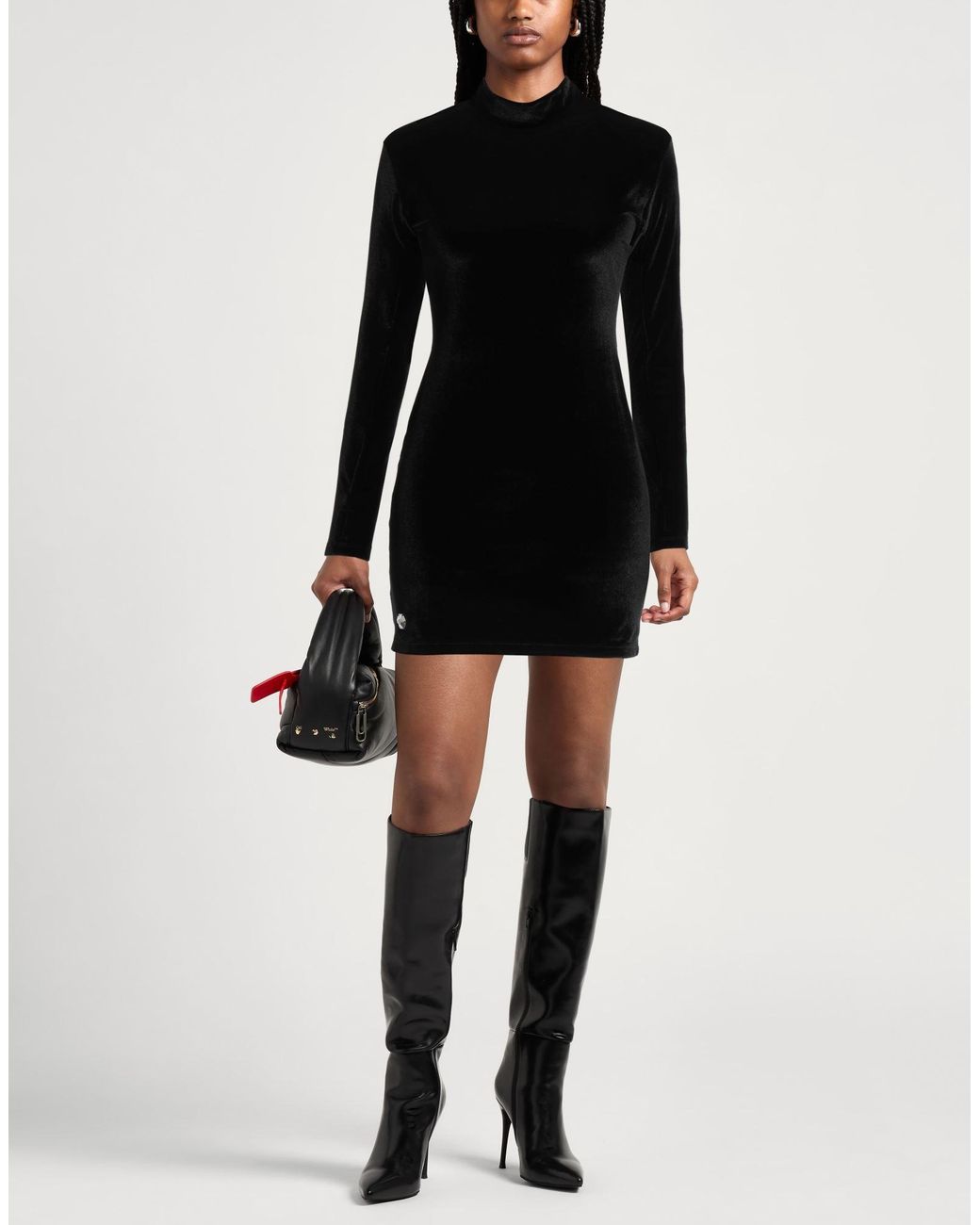 Philipp Plein Black Mini Dress Polyester, Elastane