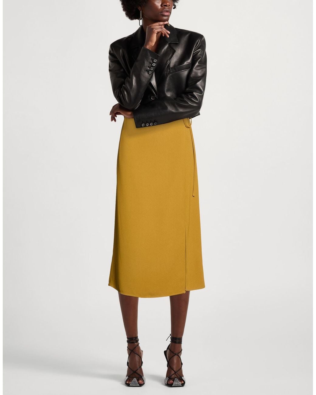 Momoní Yellow Khaki Midi Skirt Polyester, Elastane