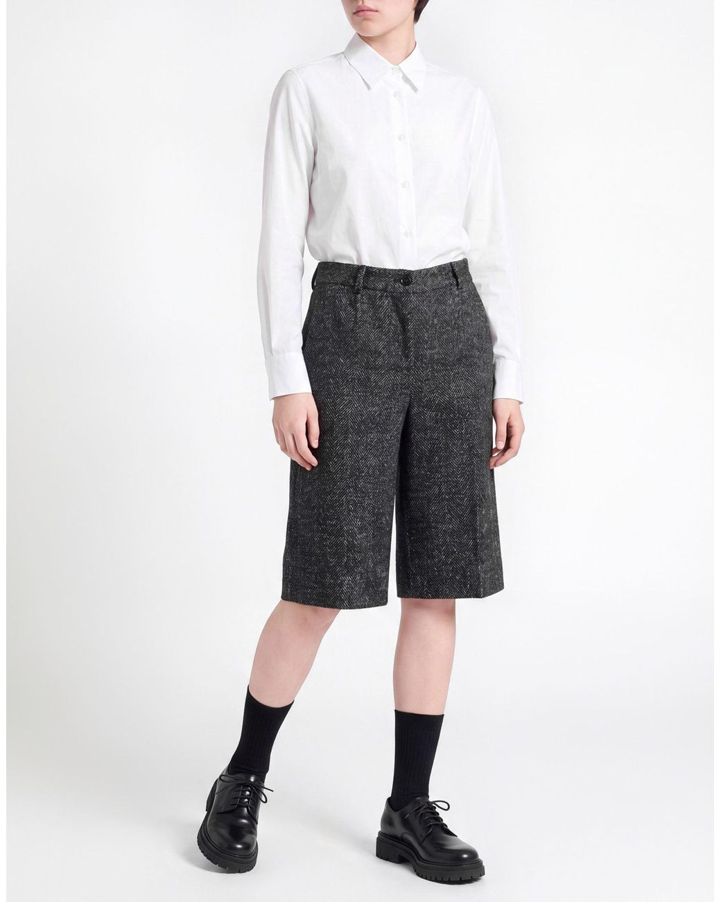 Dolce & Gabbana Gray Shorts & Bermuda Shorts Virgin Wool, Wool, Polyamide, Elastane