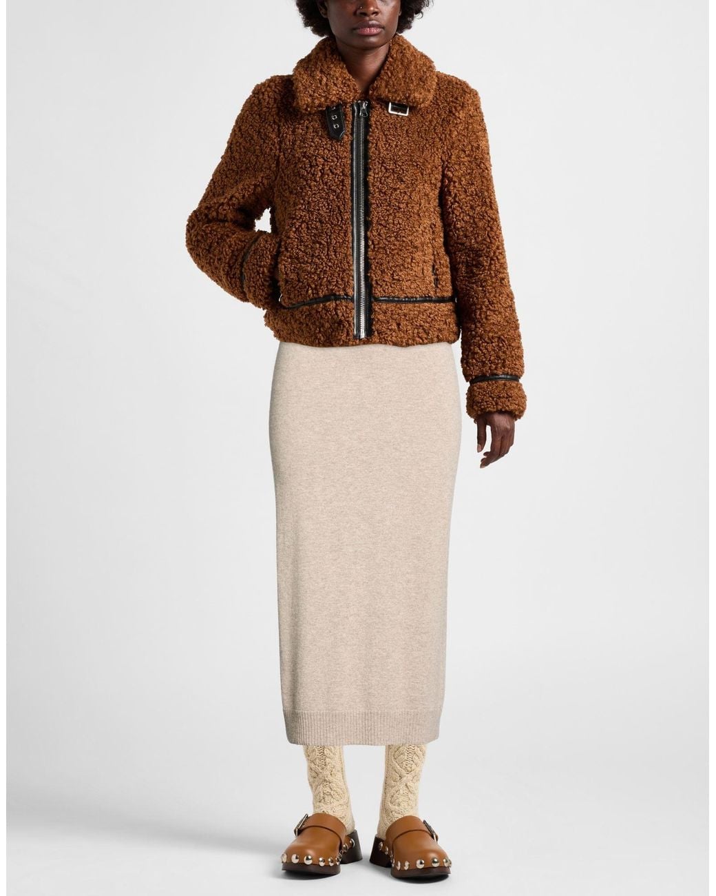 Sandro Natural Taupe Midi Skirt Wool, Cashmere
