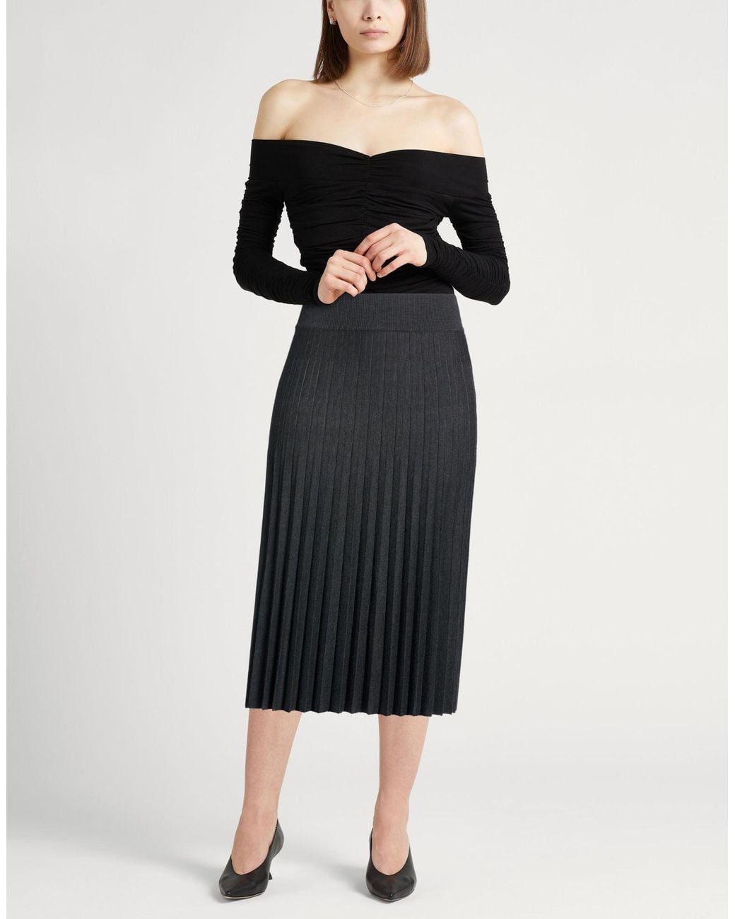 Agnona Gray Light Midi Skirt Wool, Cashmere, Silk