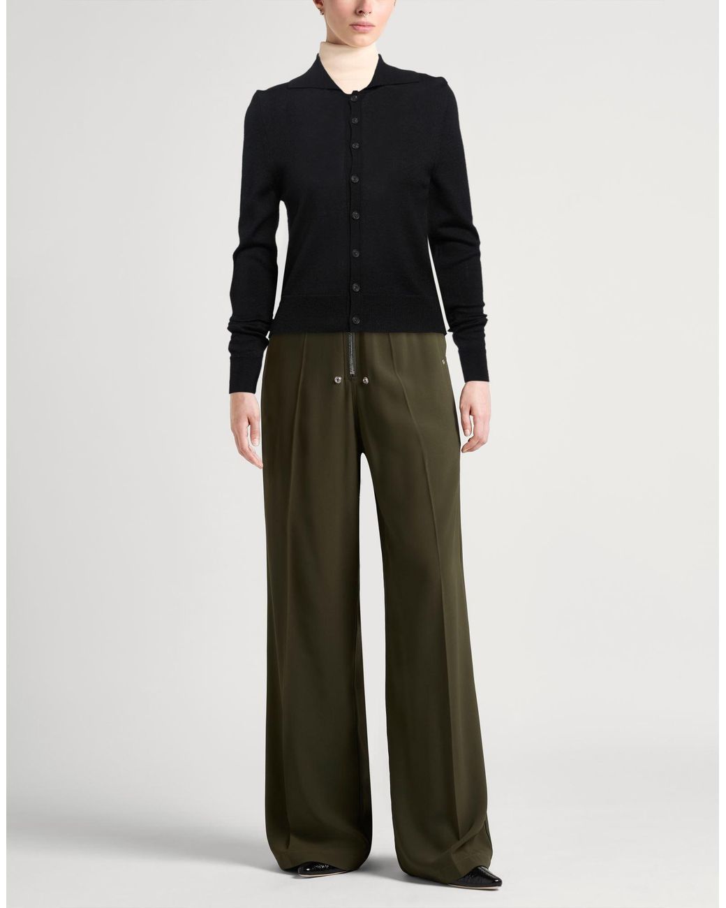 MM6 by Maison Margiela Black Cardigan Acrylic, Virgin Wool, Cow Leather