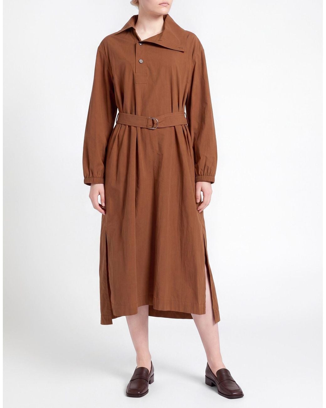 Jil Sander Brown Midi Dress Cotton