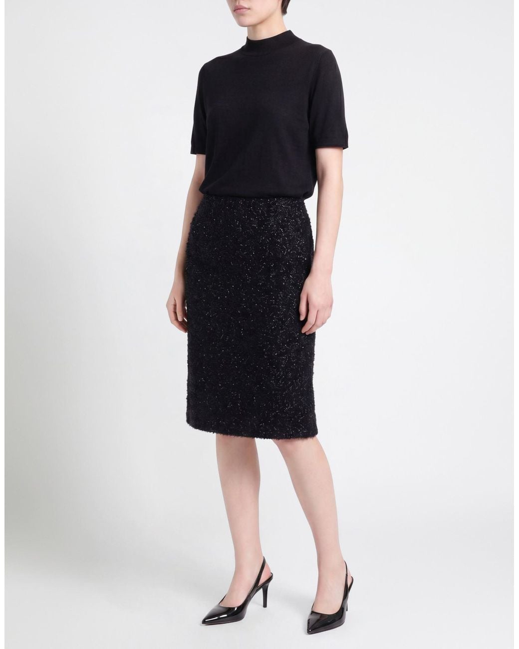The Row Black Midi Skirt Nylon, Metallic Fiber, Silk