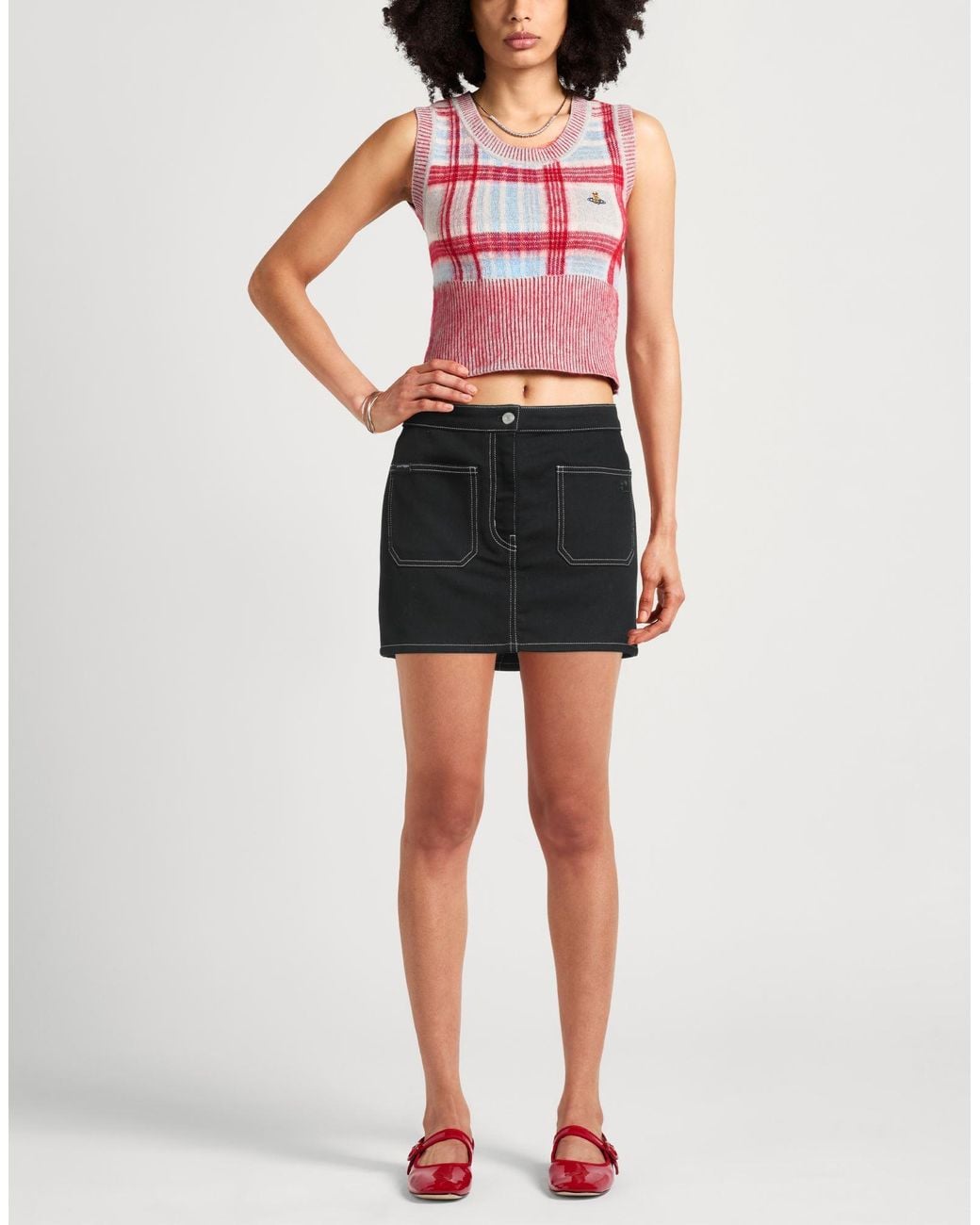 Courreges Black Denim Skirt Cotton, Elastane