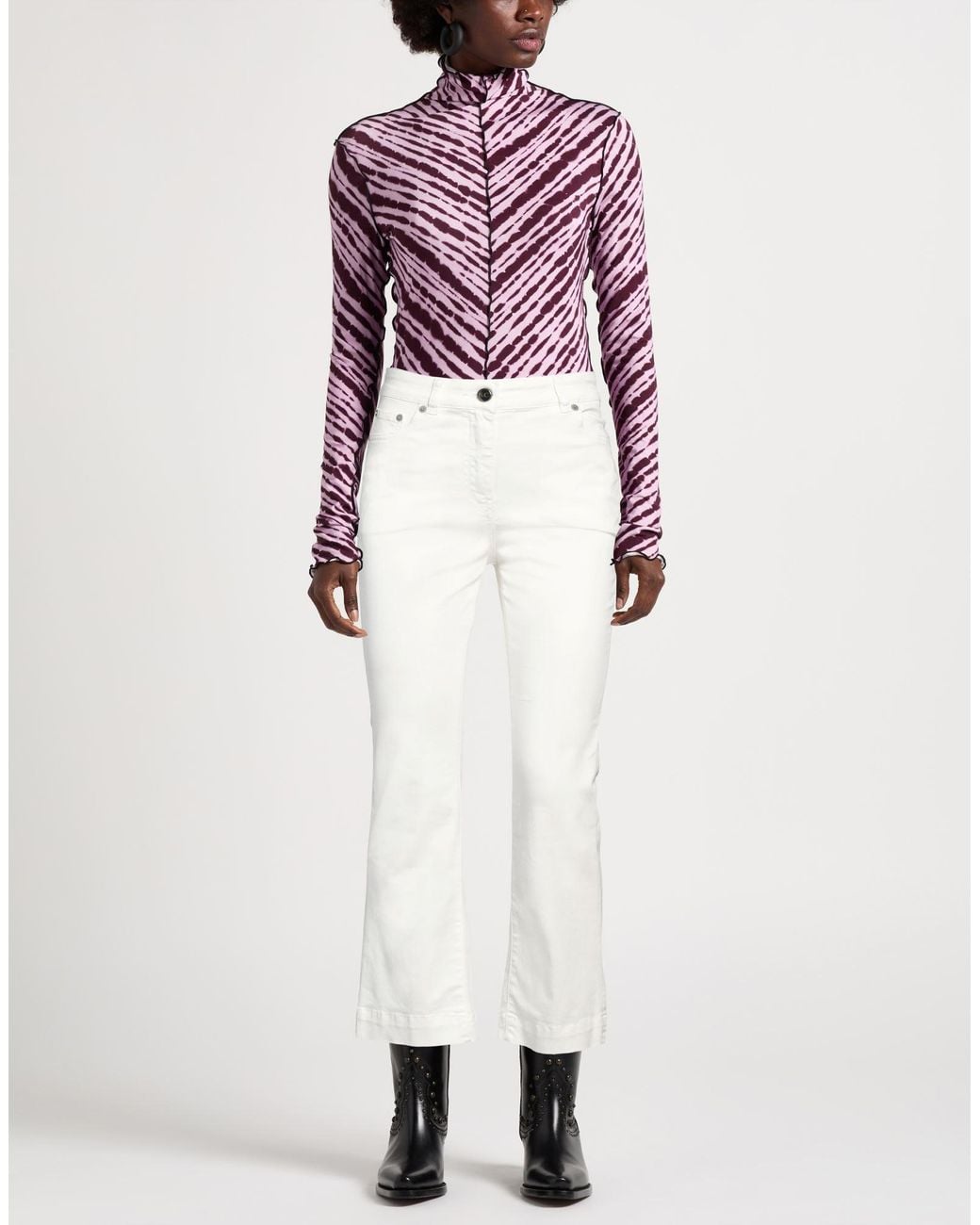 Semicouture White Ivory Pants Cotton, Elastane