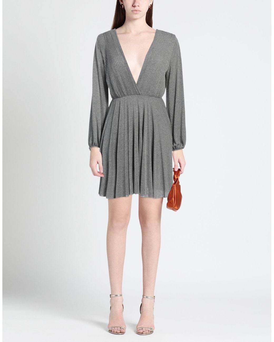 SOLOTRE Gray Mini Dress Viscose, Polyamide, Polyester, Elastane