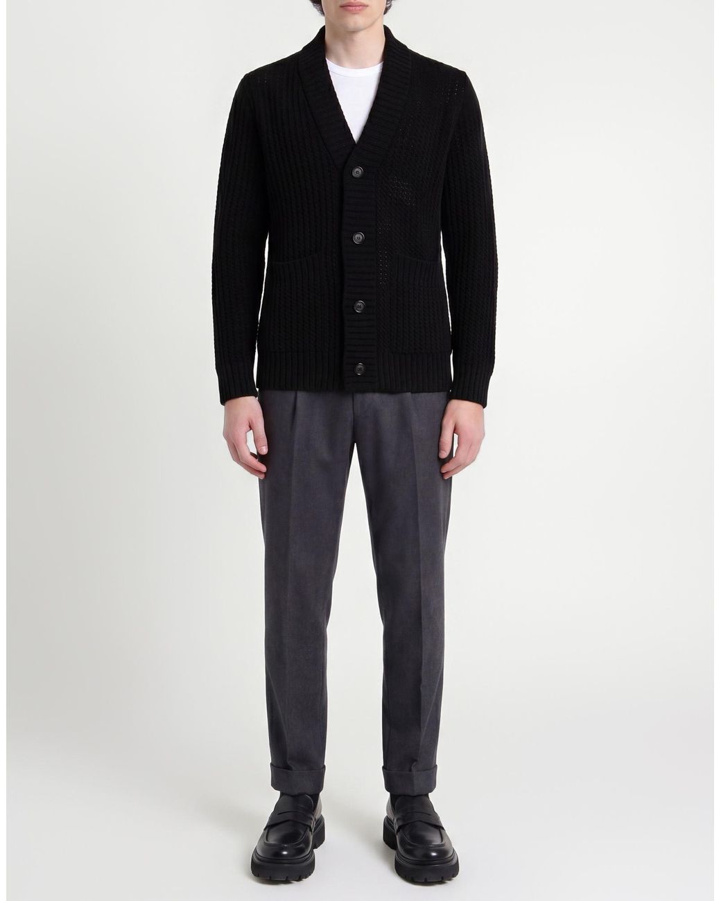 Paolo Pecora Black Cardigan Wool, Polyamide for men