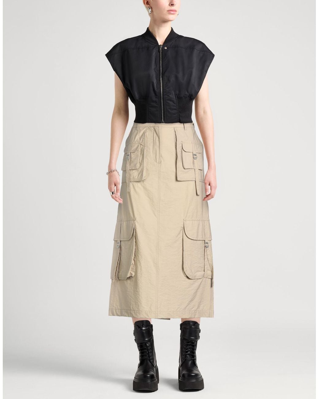 Acne Natural Midi Skirt Cotton, Nylon