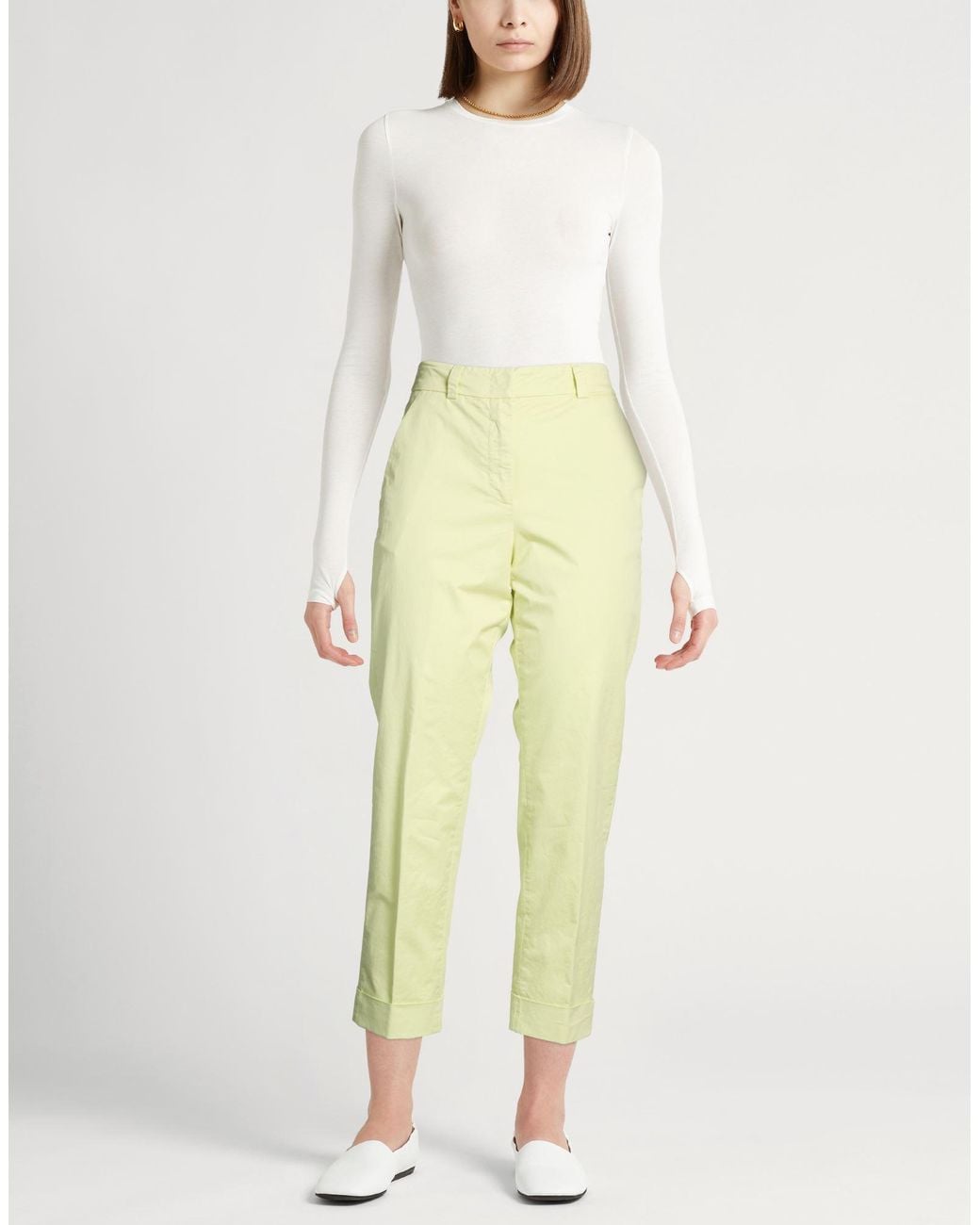 Peserico Yellow Lime Pants Cotton, Elastane