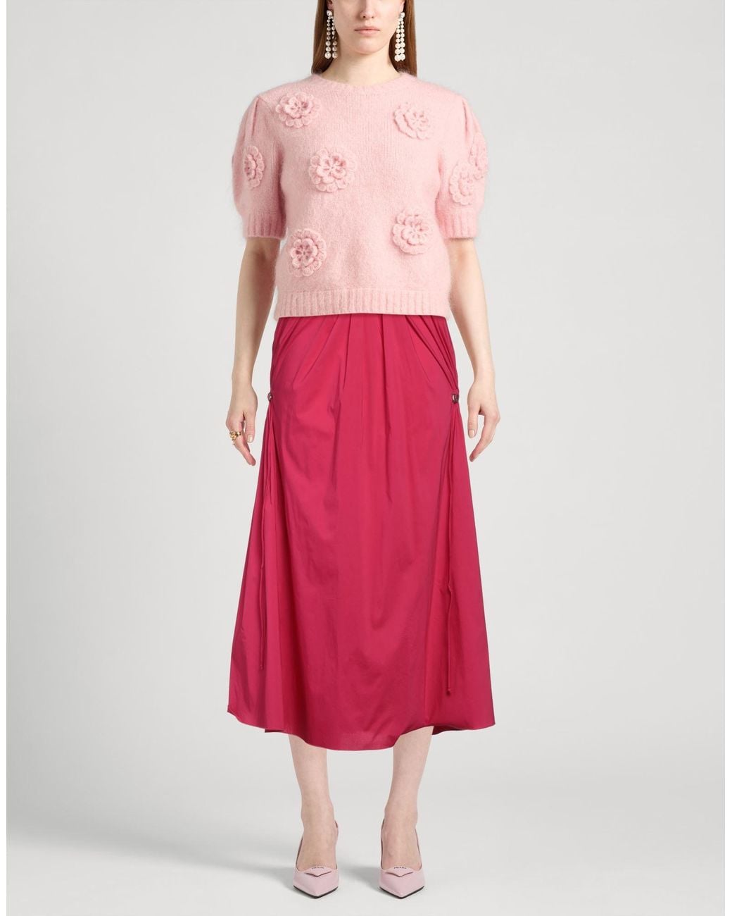Liviana Conti Pink Fuchsia Midi Skirt Cotton, Polyamide, Elastane