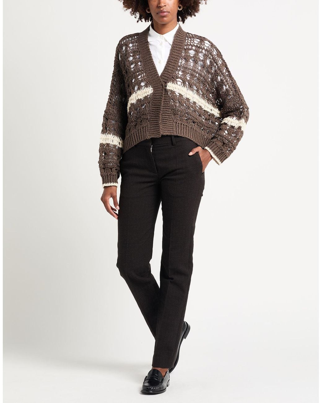 Brunello Cucinelli Brown Cardigan Jute, Cotton, Polyamide