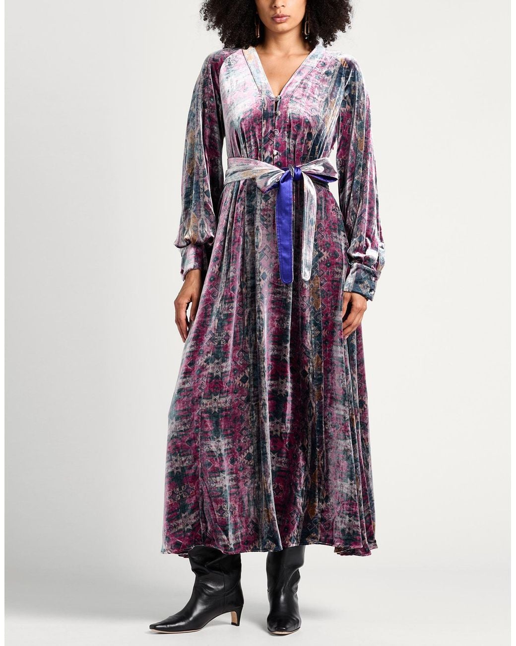 Pierre Louis Mascia Purple Maxi Dress Viscose, Silk