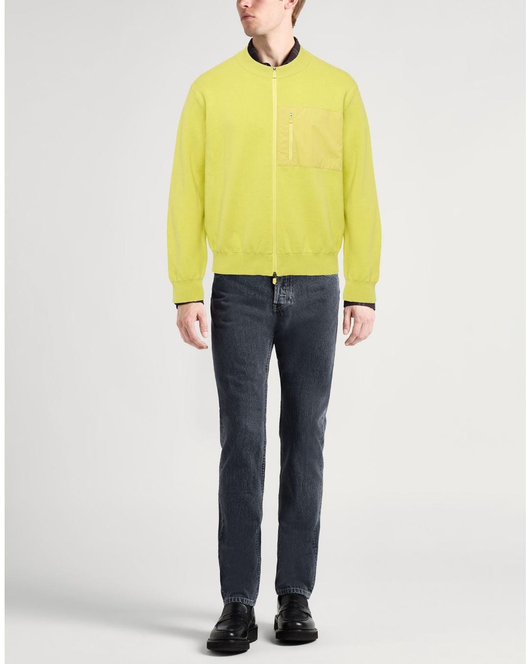 Herno Yellow Lime Cardigan Cotton, Polyester, Elastane, Polyamide for men