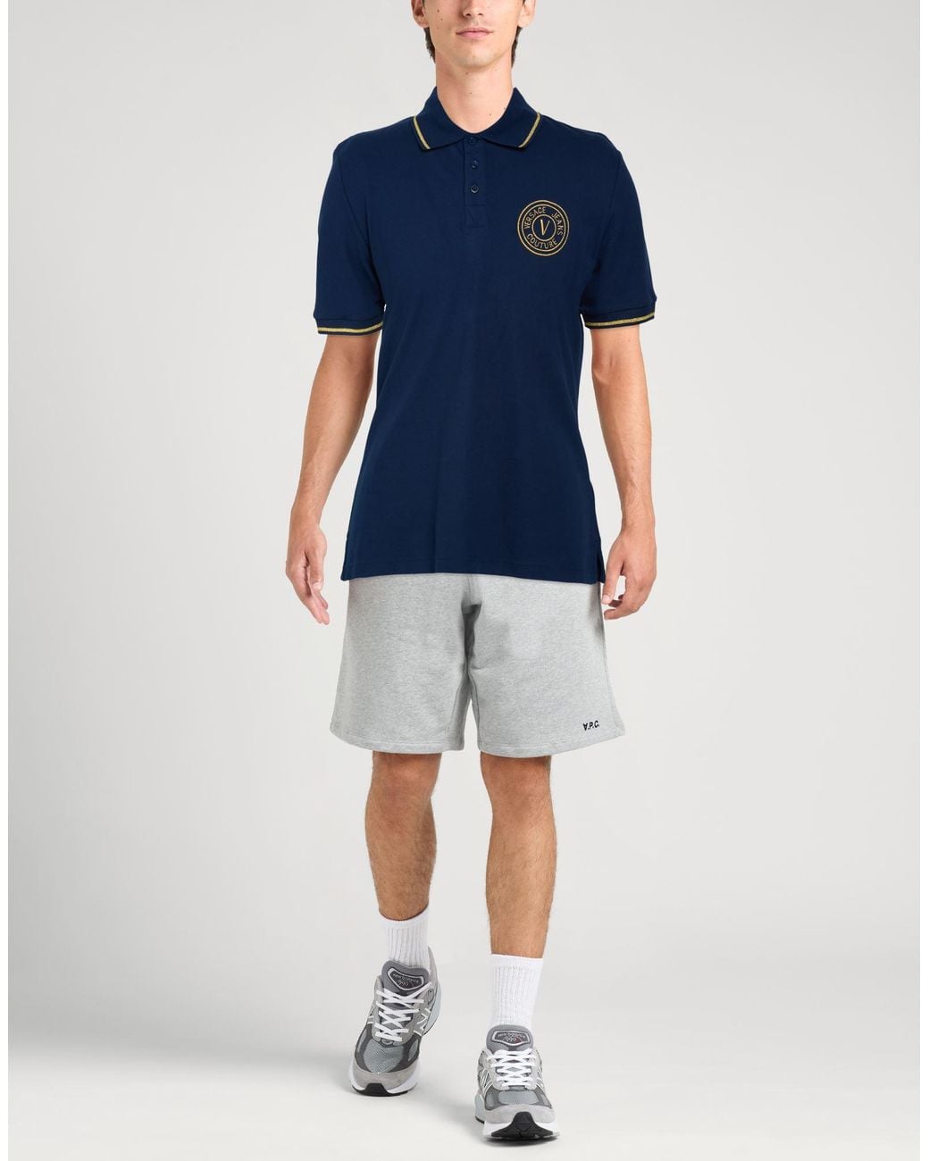 Versace Jeans Couture Blue Polo Shirt Cotton, Polyester, Elastane, Metallic Polyester for men