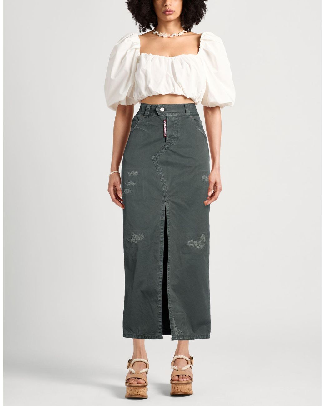 DSquared² Gray Maxi Skirt Cotton