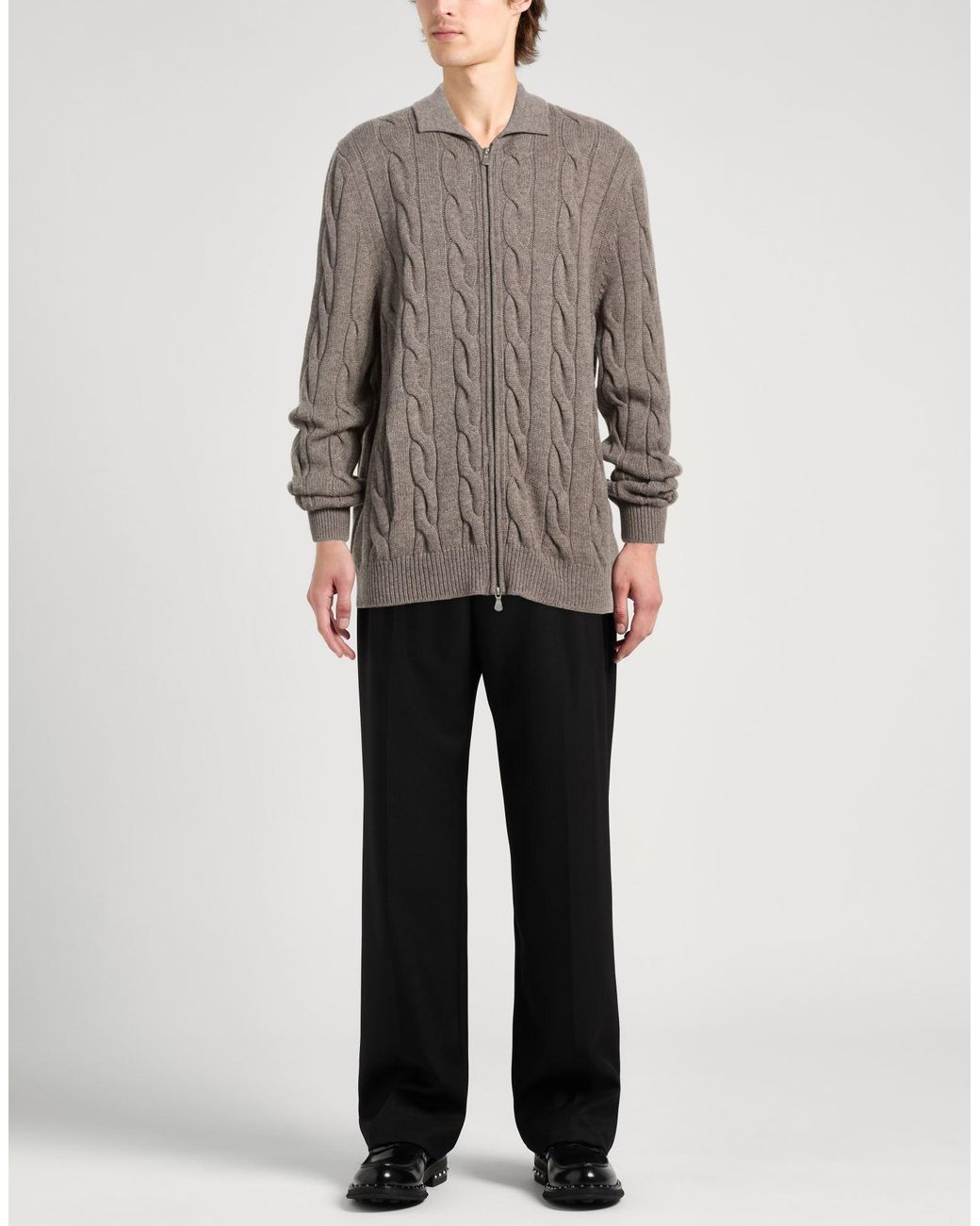 Gran Sasso Brown Taupe Cardigan Virgin Wool, Viscose, Cashmere for men