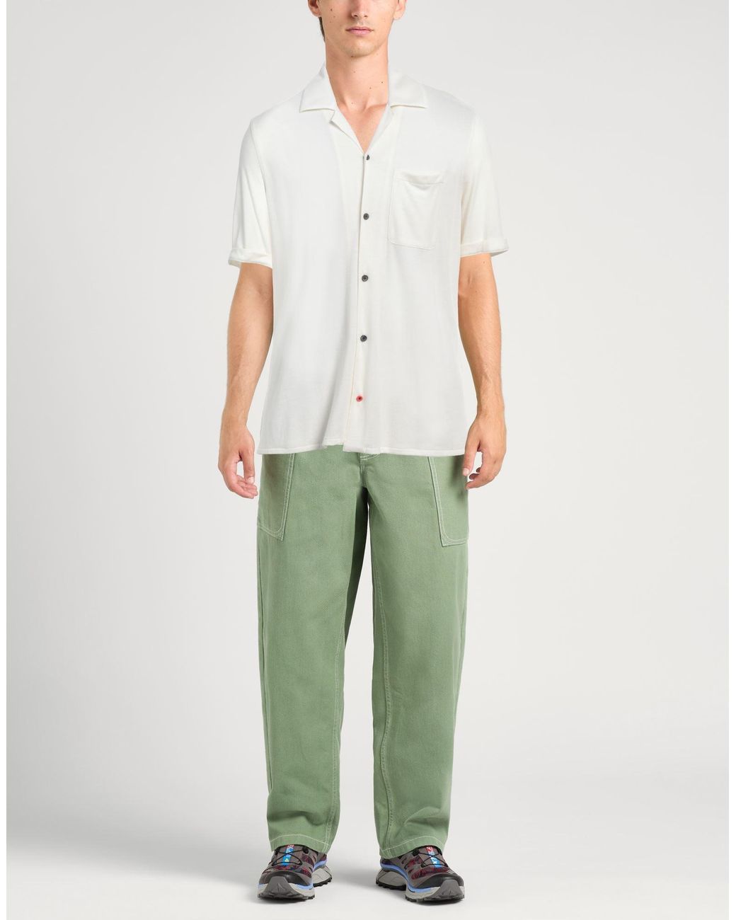 Isaia White Ivory Shirt Wool for men