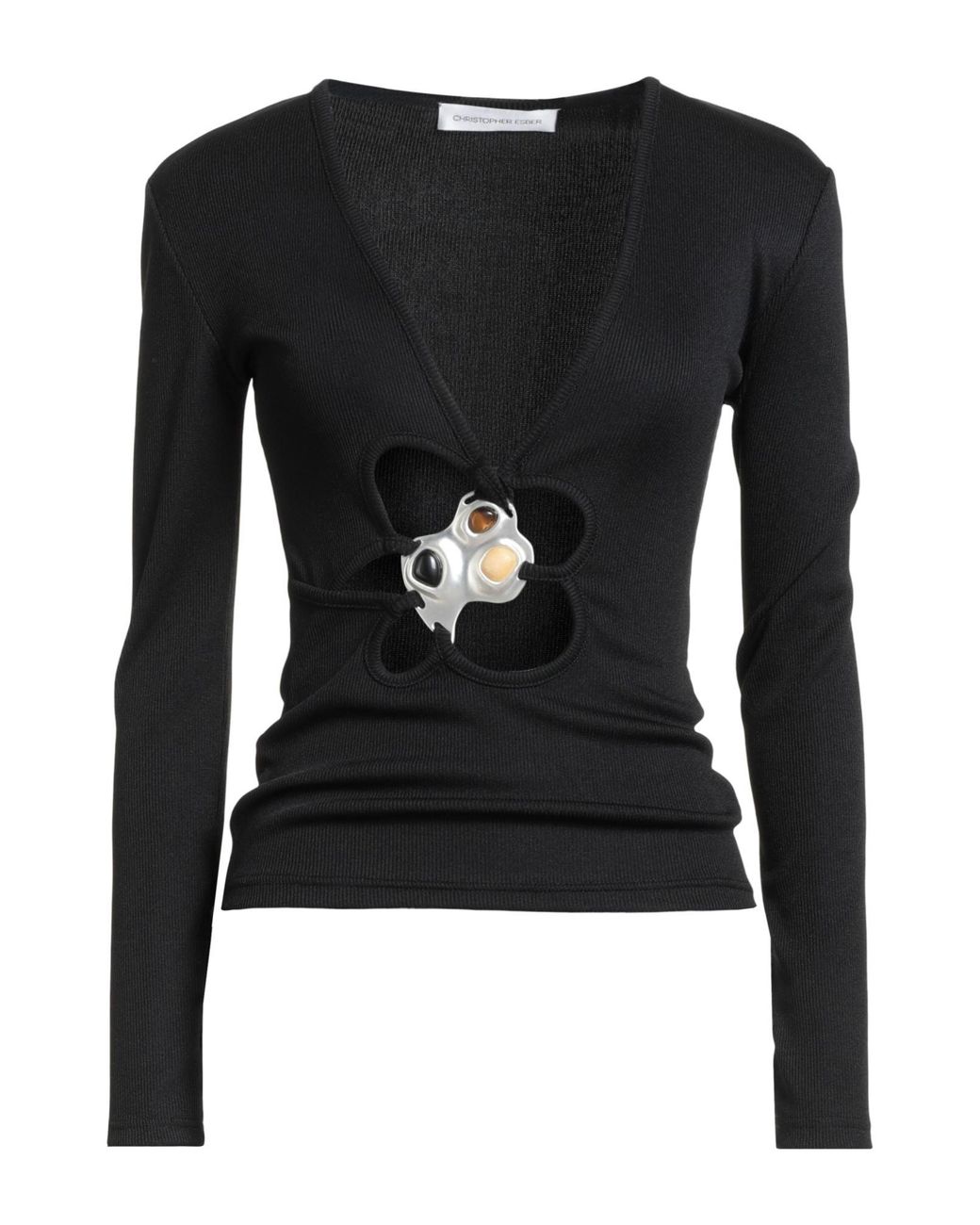Christopher Esber Black T-Shirt Polyester, Elastane, Brass, Crystal