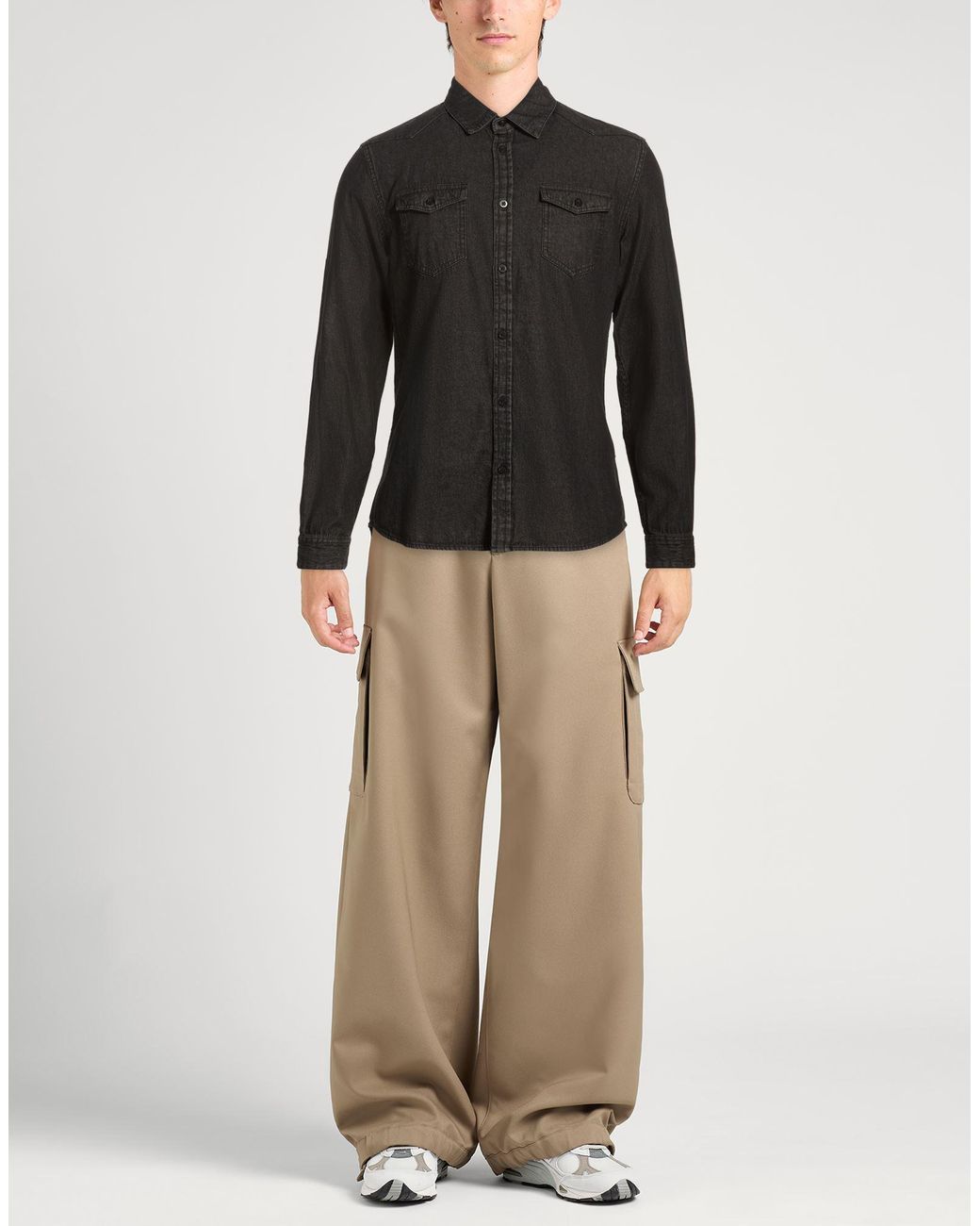 Guess Black Charcoal Denim Shirt Cotton for men