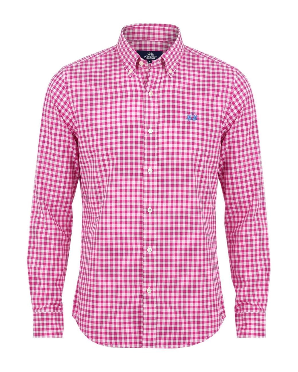 La Martina Pink Fuchsia Shirt Linen for men