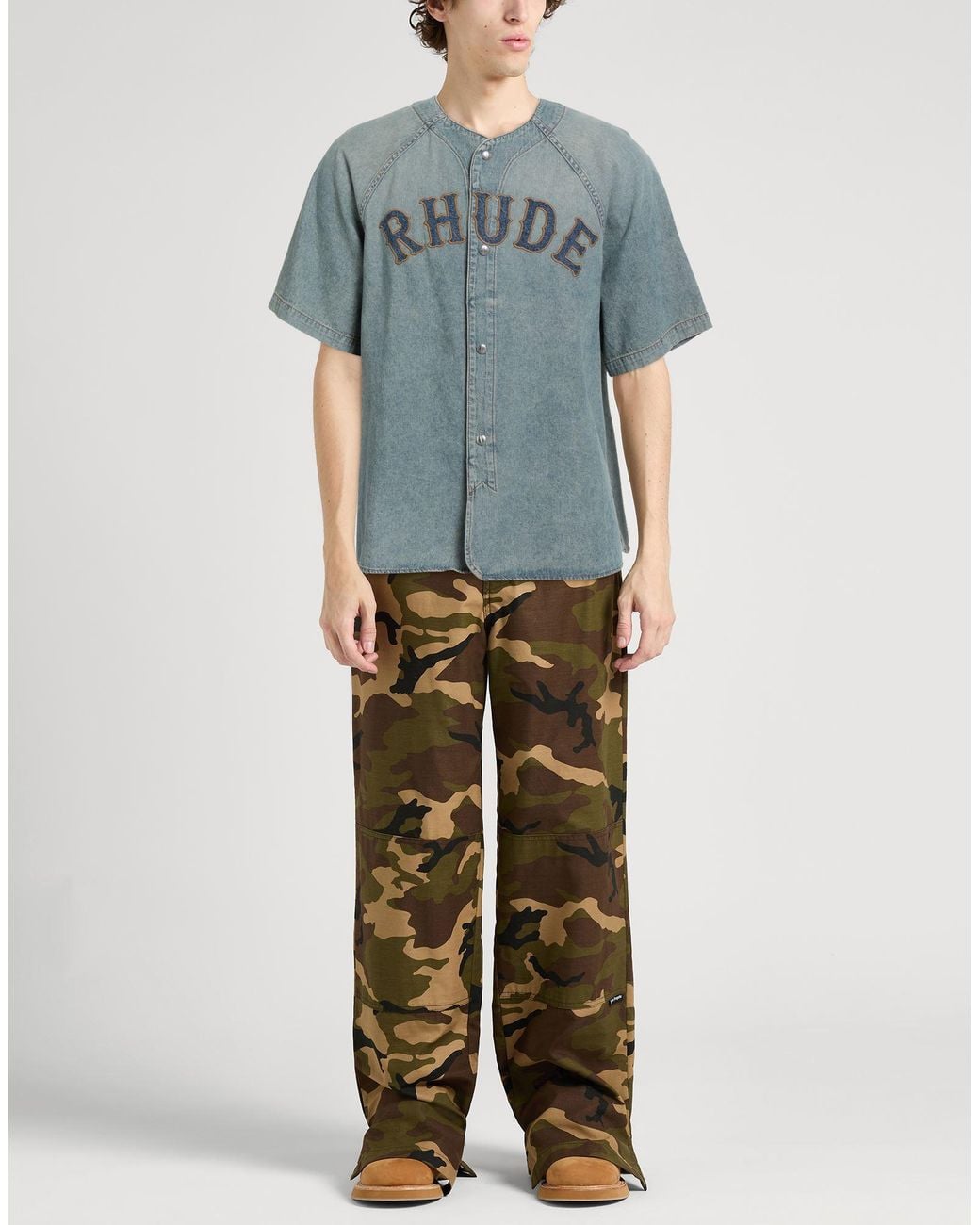 Rhude Blue Denim Shirt Cotton for men