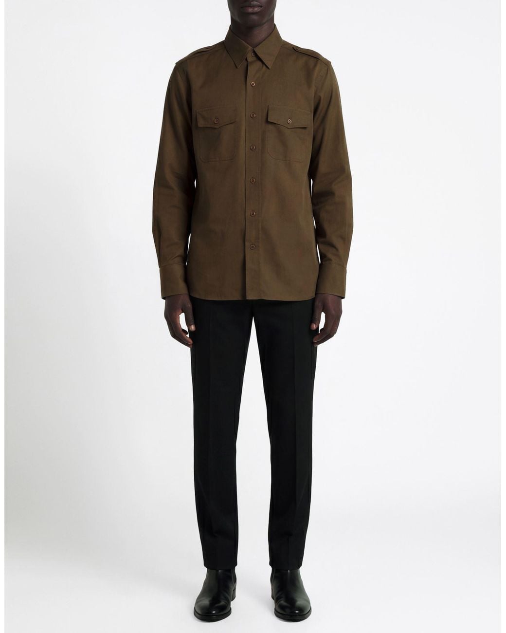 Tom Ford Brown Military Shirt Cotton, Silk for men