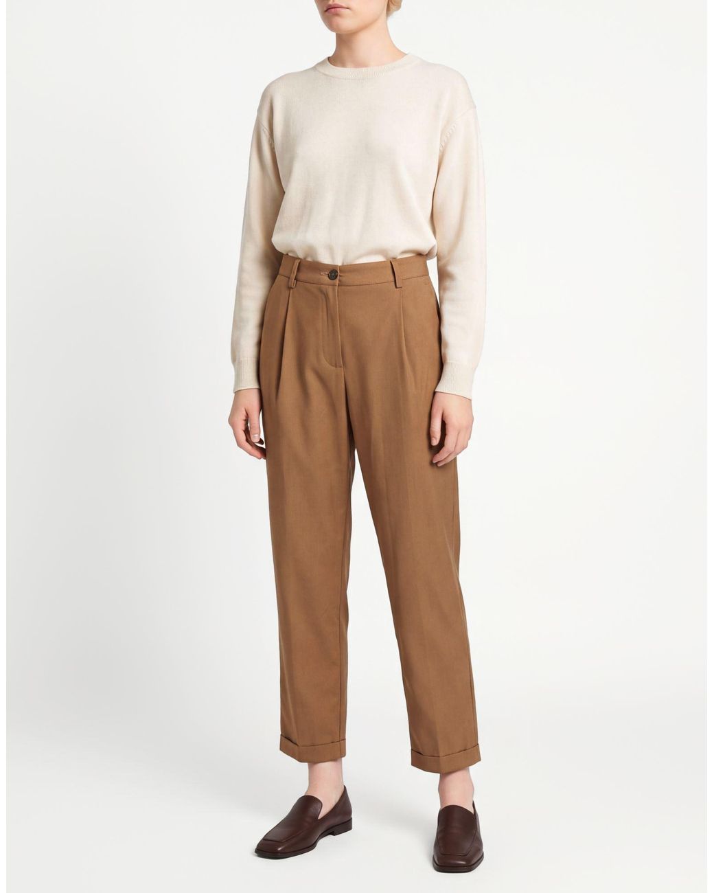 White Wise Brown Camel Pants Polyester, Viscose, Elastane
