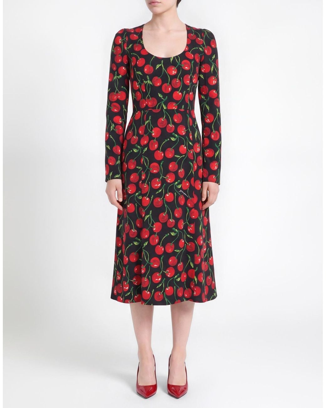 Dolce & Gabbana Red Midi Dress Silk, Elastane