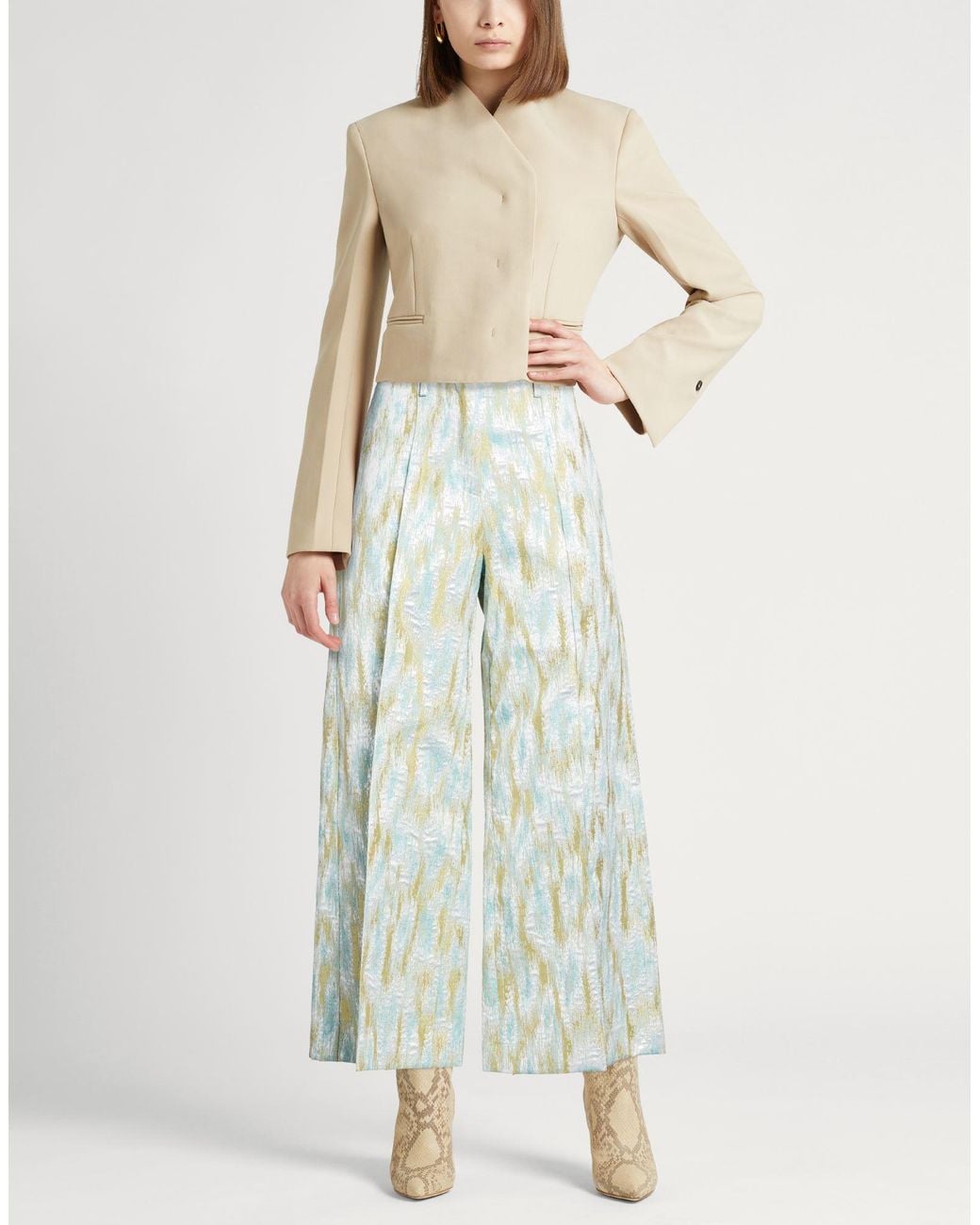 Erika Cavallini Semi Couture Blue Sky Pants Polyester, Acetate, Cotton, Metallic Fiber