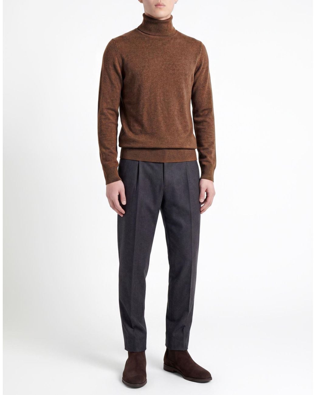 Aragona Brown Turtleneck Merino Wool, Cashmere for men