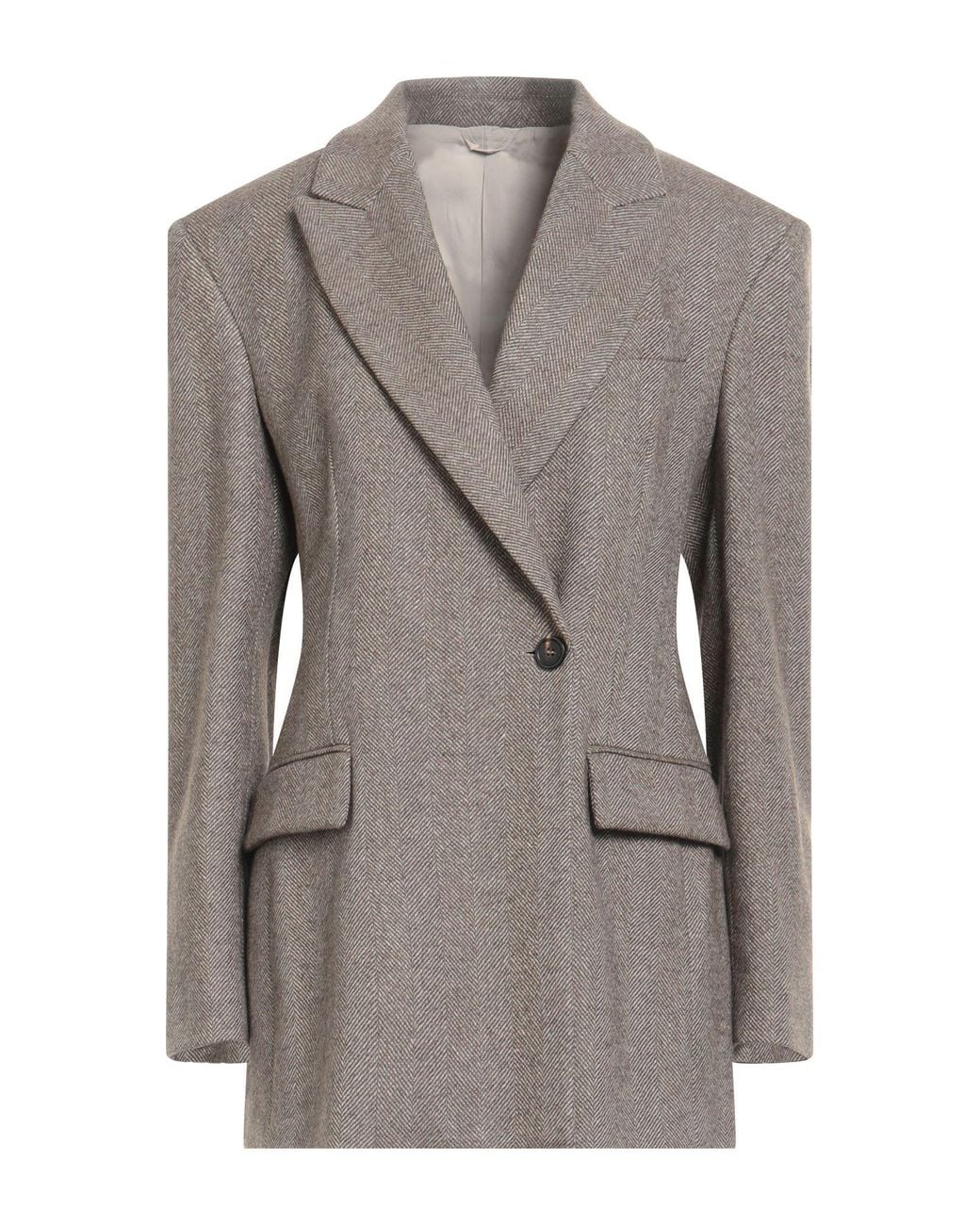 Brunello Cucinelli Gray Khaki Blazer Virgin Wool, Wool, Polyamide, Elastane