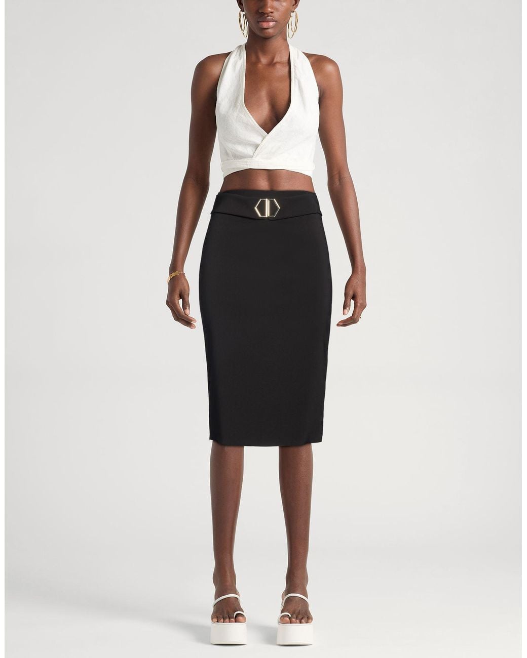 Rinascimento Black Midi Skirt Polyester, Elastane