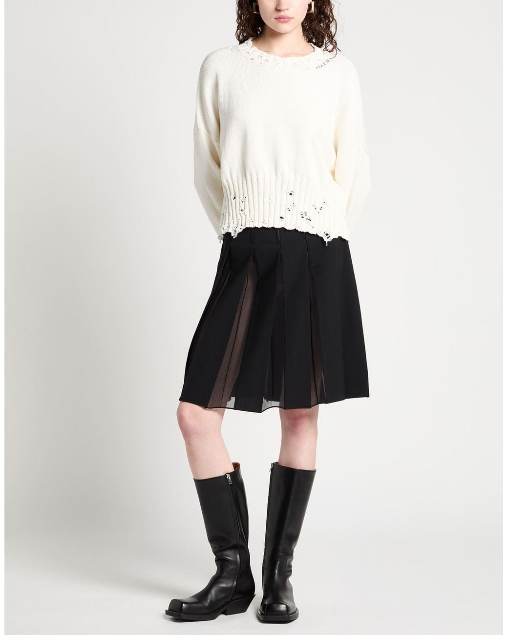 Marni Black Midi Skirt Polyester, Virgin Wool, Elastane