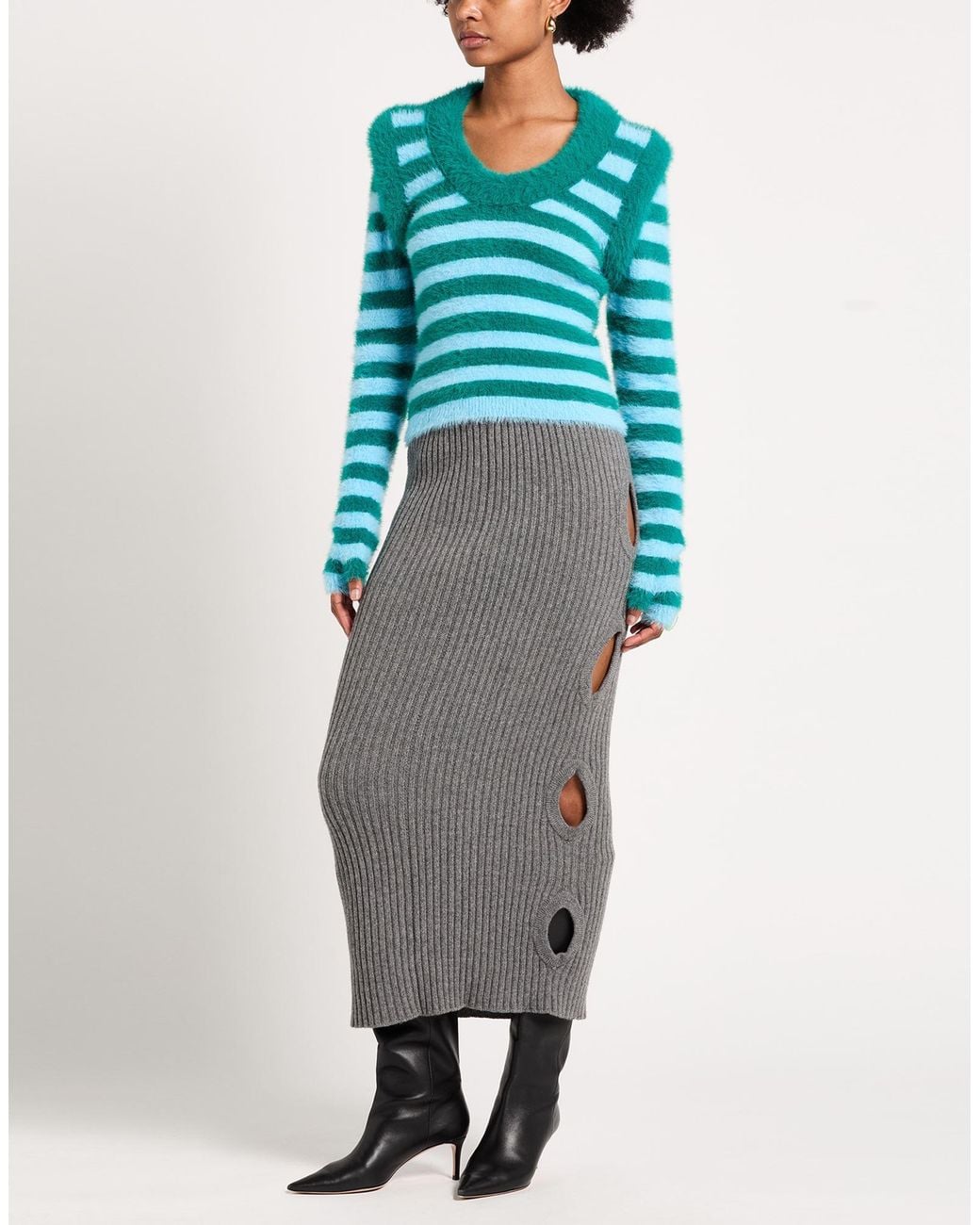 Liviana Conti Gray Midi Skirt Wool, Polyamide
