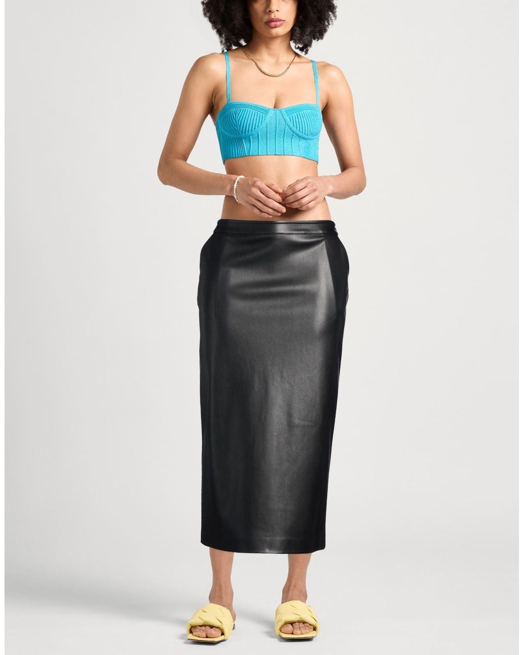 Alpha Studio Black Midi Skirt Polyester, Resin