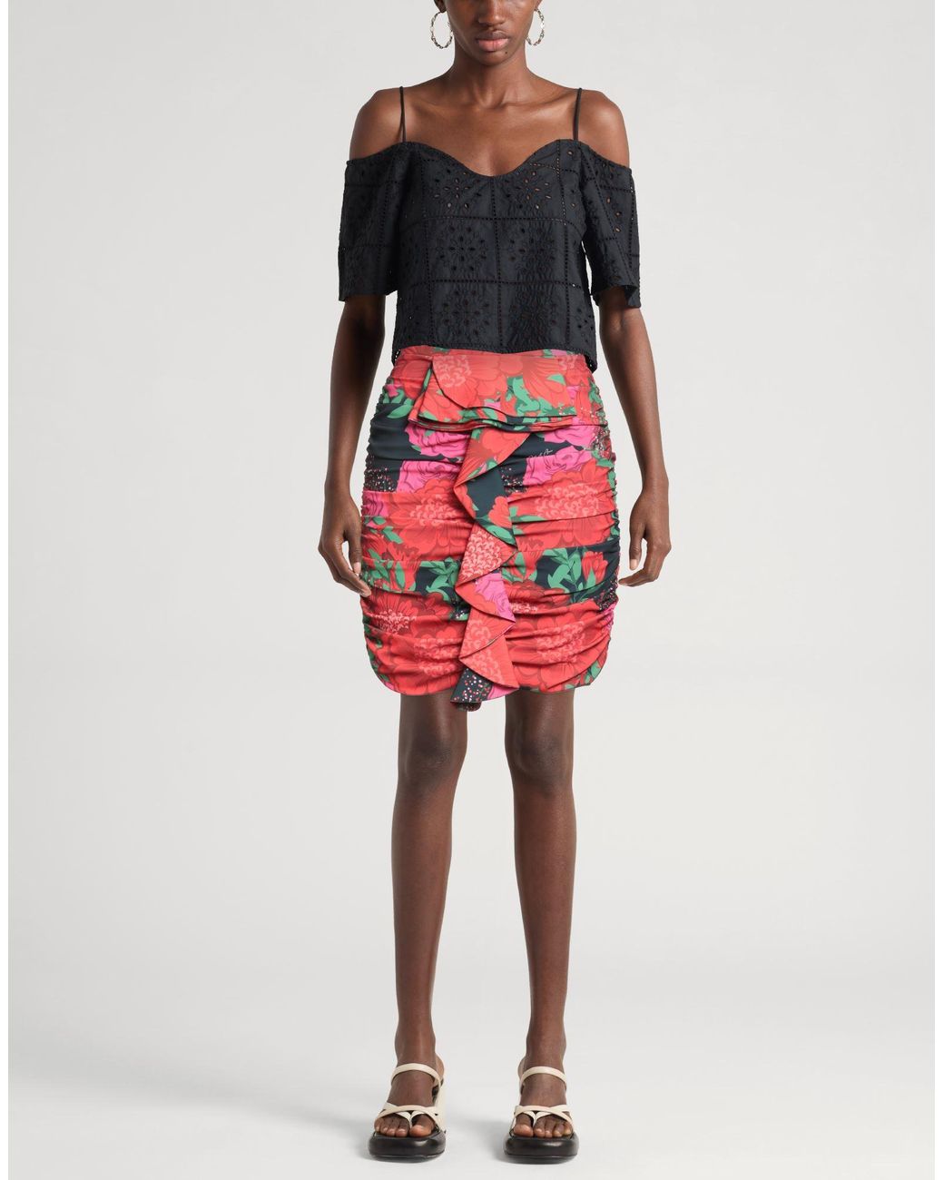 Odi Et Amo Red Mini Skirt Polyester, Elastane