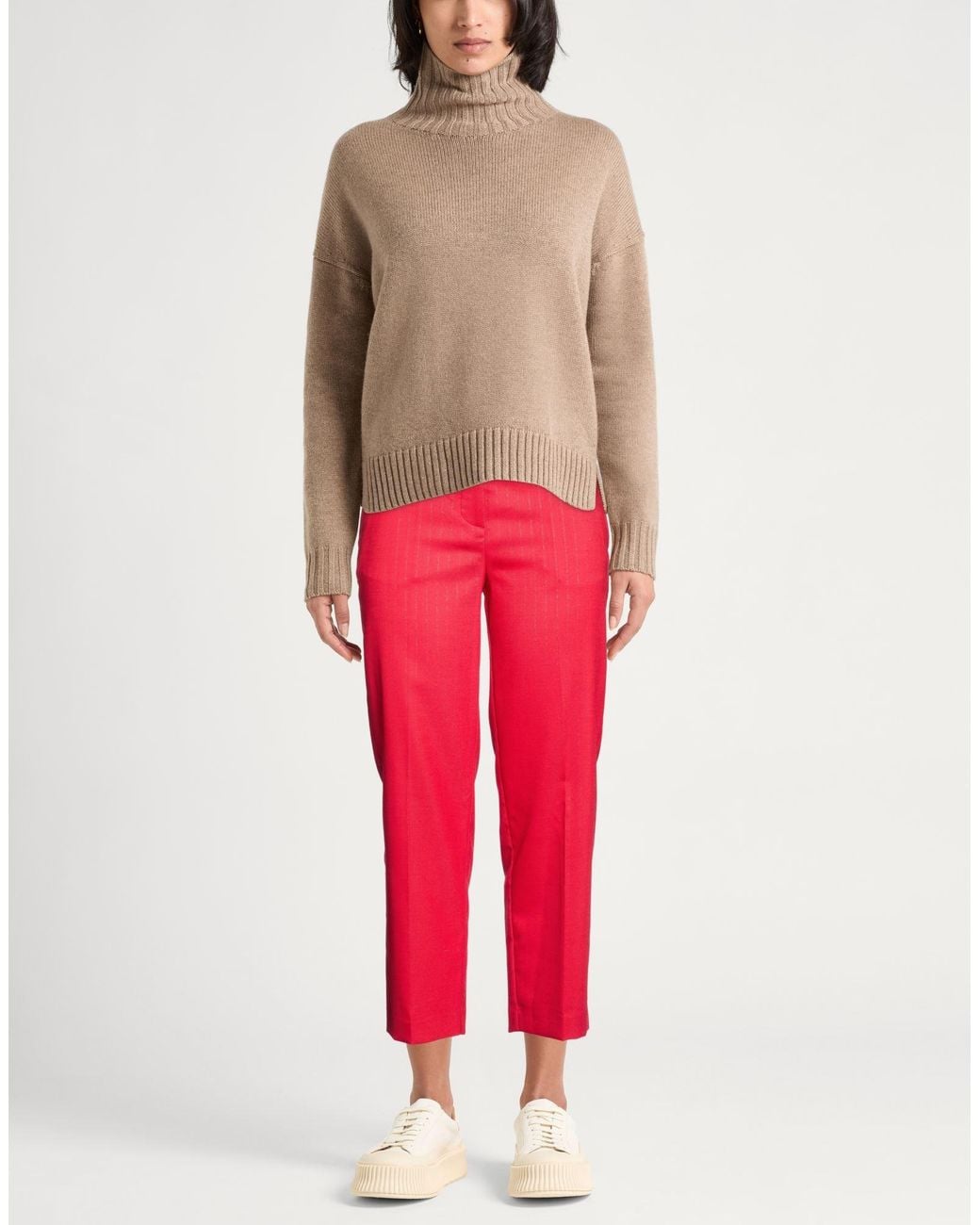 Erika Cavallini Semi Couture Red Pants Polyester, Wool, Elastane
